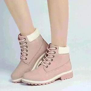 Size 6 boots, ankle high, small heel, pink, brand new lace up